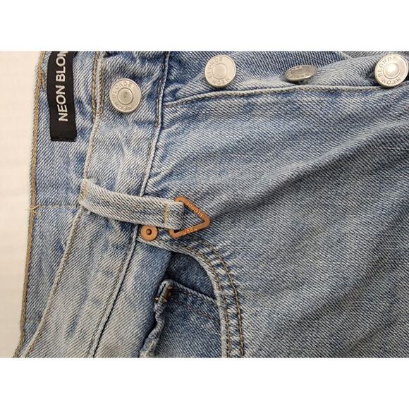 NEON BLONDE Light Blue Straight Leg Jeans with Leopard Detail - Picture 7 of 15